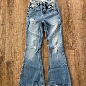 Classic Blue Distressed Flare Jeans
